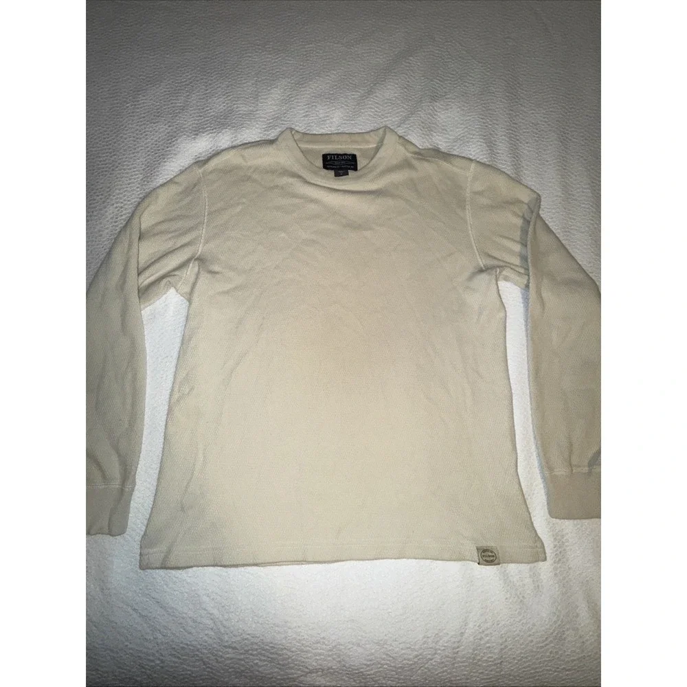 CC Filson Waffle Knit Thermal Sweater Men's Med Sand White Crew Neck Pullover